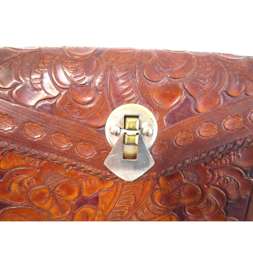 Vintage 70's Distressed Tooled Leather Clutch Purse - Picture 2 of 10